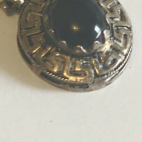 7  1/2 inches chain necklace 925 silver, black  cabochon round stone - Picture 2 of 6